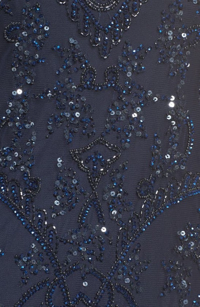 Pisarro Nights Beaded Mesh Column Gown In Navy/ Navy