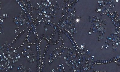 Pisarro Nights Beaded Mesh Column Gown In Navy/ Navy