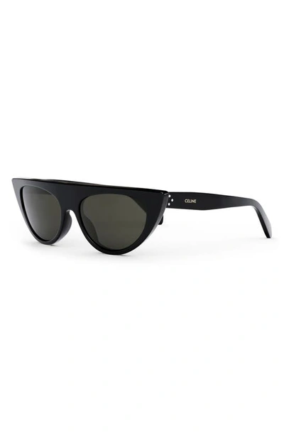 Shop Celine 56mm Geometric Sunglasses In Shiny Black / Smoke