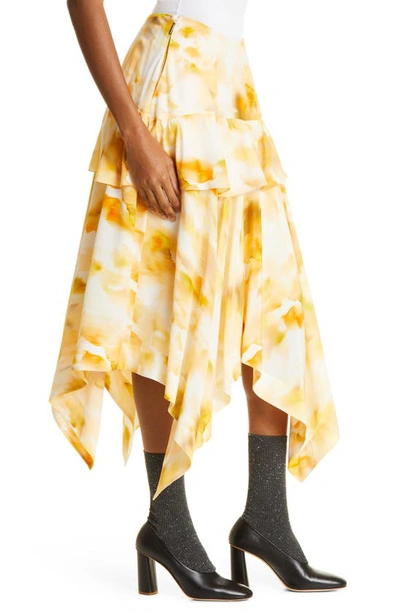 Shop Jason Wu Tiered Handkerchief Hem Silk Skirt In Ivory/ Honey Multi