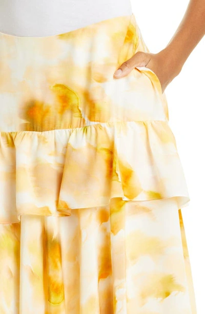 Shop Jason Wu Tiered Handkerchief Hem Silk Skirt In Ivory/ Honey Multi