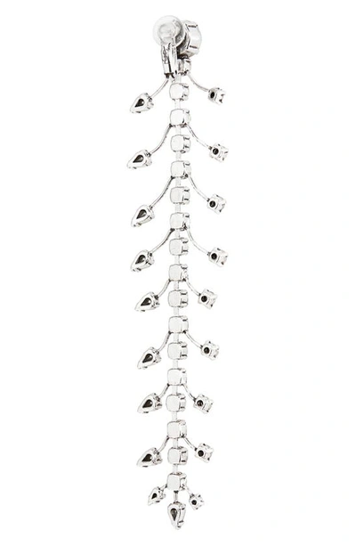 Shop Saint Laurent Fish Bone Crystal Clip-on Drop Earrings In Argent Oxyde/ Crystal