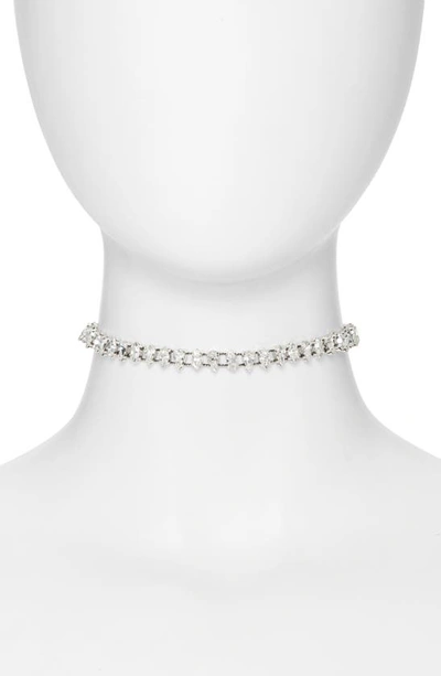 Shop Saint Laurent Crystal Choker Necklace In Palladium/ Crystal