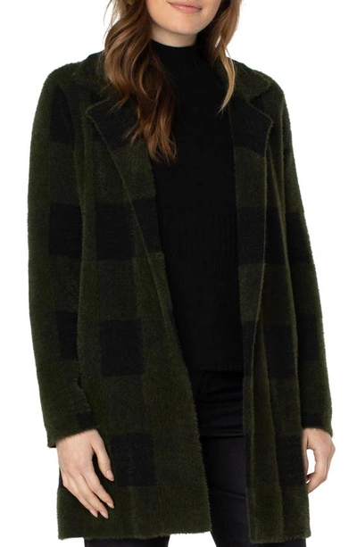 Shop Liverpool Los Angeles Buffalo Check Open Front Jacket In Green And Black Buffalo