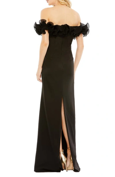 Shop Ieena For Mac Duggal Off The Shoulder Ruffle Sheath Gown In Black