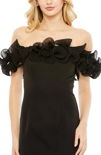 Shop Ieena For Mac Duggal Off The Shoulder Ruffle Sheath Gown In Black