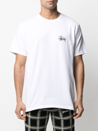 Shop Stussy Logo Cottont-shirt In White