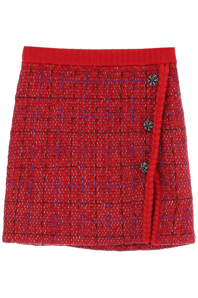 Shop Self-portrait Self Portrait Melange Knit Mini Skirt In Red