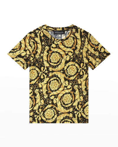 Shop Versace Boy's Barocco-print T-shirt In Nero/oro