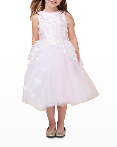 Shop White Label By Zoe Girl's Lauren 3d Flower Embellished Tulle Dress In White/blush