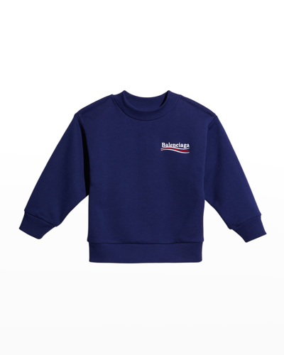 Shop Balenciaga Kid's Political Logo Crewneck Sweatshirt In Pacific Blu/white