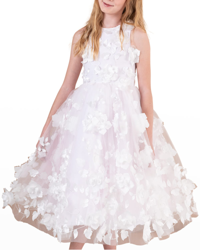 Shop White Label By Zoe Girl's Eliana 3d Flower Embellished Tulle Dress In White/blush