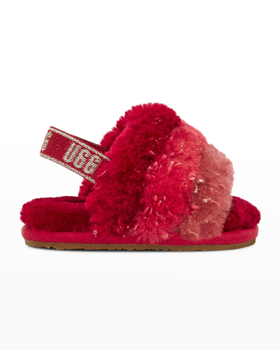 Shop Ugg Girl's Fluff Yeah Metallic Sparkle Quilted Slippers, Baby/kids In Red