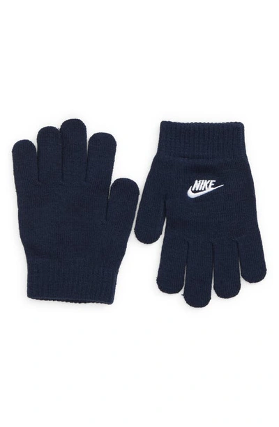 Shop Nike Kids' Embroidered Logo Knit Gloves In Obsidian
