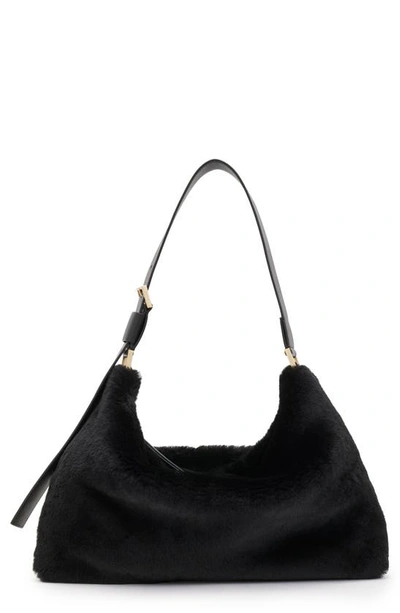 Shop Allsaints Edbury Genuine Shearling Handbag In Black