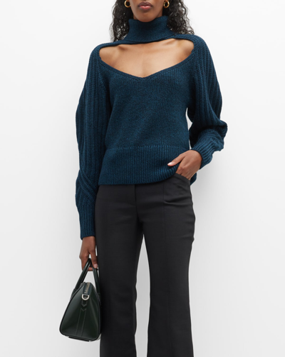 Shop Iro Murane Cut-out Turtleneck Sweater In Moonlight Blue