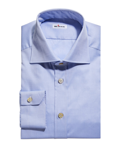 Shop Kiton Men's Solid Twill Dress Shirt In Light Blue