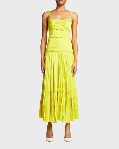 Shop Jason Wu Collection Floral Jacquard Bow-front Crepe Day Dress In Chartreuse