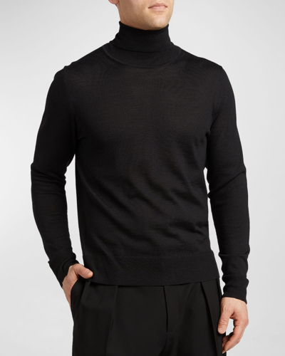 Shop The Row Men's Emile Solid Wool-silk Turtleneck Sweater In Black