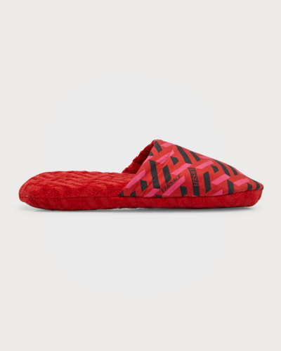 Shop Versace Greca-print Slippers In Parade Redfuxia