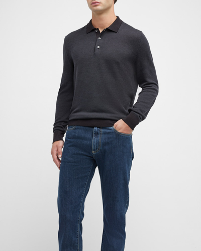 Shop Canali Men's Wool Polo Shirt In Black