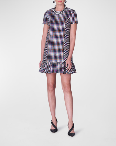 Shop Carolina Herrera Check Tweed Ruffle-hem Mini Shift Dress In Multi Color