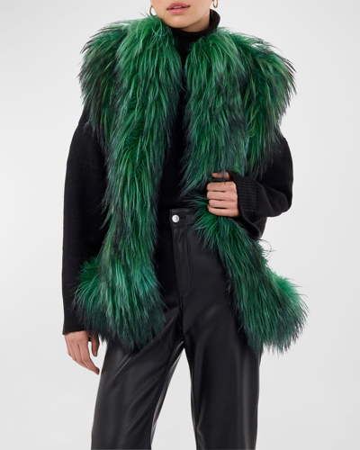 Shop Gorski Goat Fur-trim Collarless Leather Vest In Green