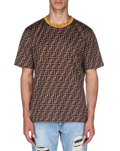 Shop Fendi Men's Allover Print Short-sleeve T-shirt In Antraciterosso