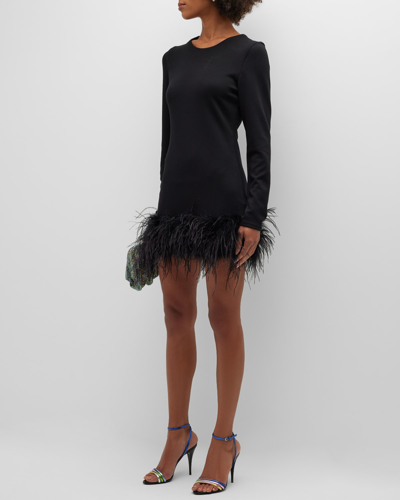 Shop Lamarque Bahira Ostrich-feather Mini Dress In Black
