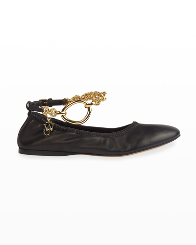 Shop Jw Anderson Lambskin Chain Ankle-bracelet Ballerina Flats In Black