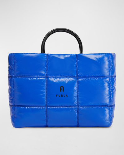 Shop Furla Opportunity Large Puffy Quilted Tote Bag In Light Pacific
