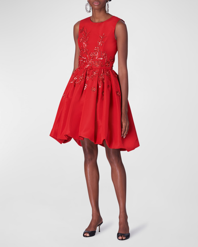 Shop Carolina Herrera Floral Sequin Embroidered Bubble Dress In Poppy