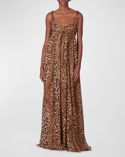 Shop Carolina Herrera Leopard-print Empire Waist Gown In Multi Color