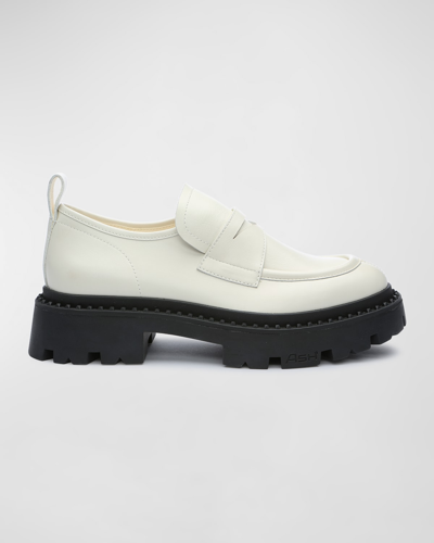 Shop Ash Genial Leather Lug-sole Penny Loafers In Tofu