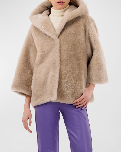 Shop Gorski Hooded Cashmere Goat Fur Jacket In Beige
