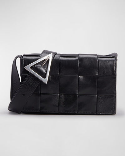 Shop Bottega Veneta Cassette Mini Intrecciato Leather Crossbody Bag In Black