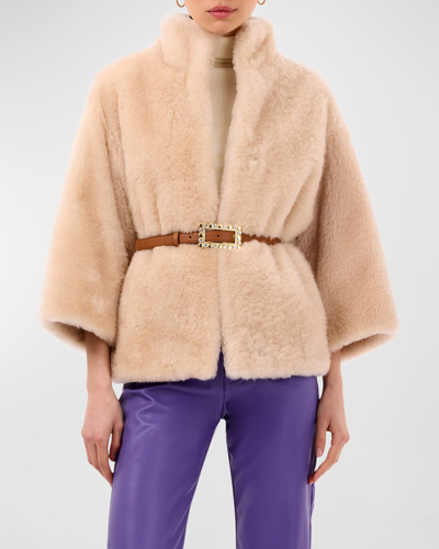 Shop Gorski Cashmere Goat Fur Coat W/ Belt In Palomino
