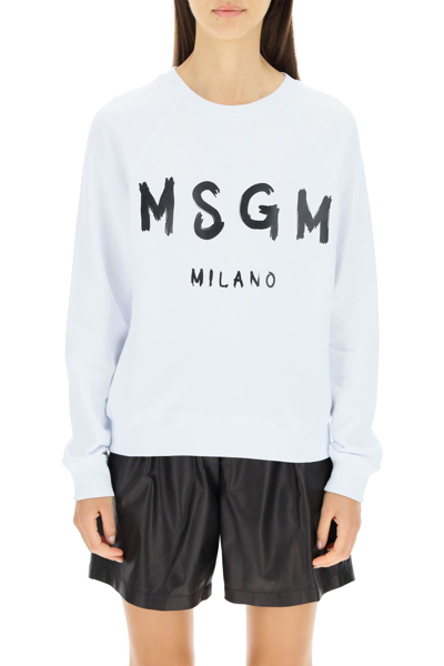 Shop Msgm Brushed Logo Sweatshirt In White