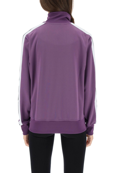 Shop Palm Angels Sporty Zip-up Sweatshirt With Side Bands In Purple