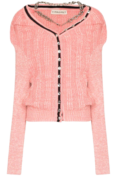 Shop Y/project Y Project Ruffle Cardigan With Chain Necklace In Pink