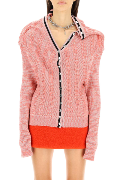 Shop Y/project Y Project Ruffle Cardigan With Chain Necklace In Pink