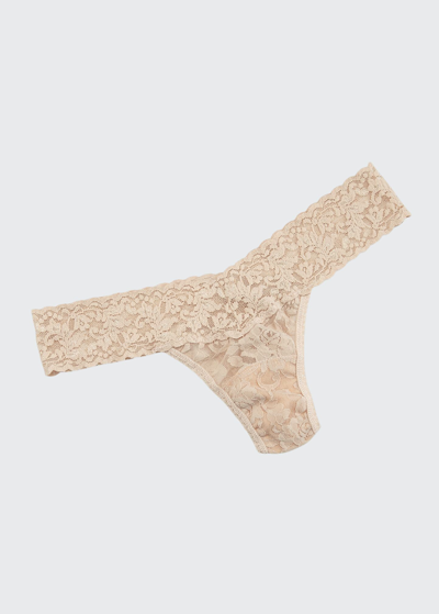 Shop Hanky Panky Signature Lace Low-rise Thong In Taupe