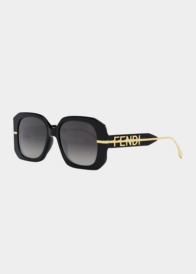 Shop Fendi Oversized Logo Square Acetate & Metal Sunglasses In Dark Brown Other