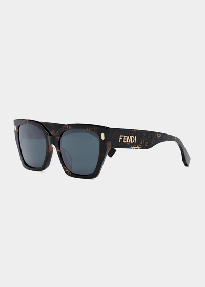 Shop Fendi All-over Ff Acetate Cat-eye Sunglasses In Colored Havana
