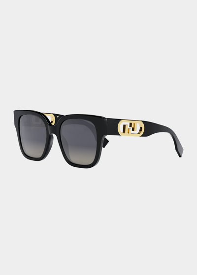 Shop Fendi Ff Square Acetate Sunglasses In Shiny Black Smoke