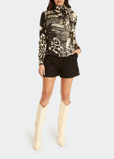 Shop Secret Mission Joni Button-front Printed Silk Blouse In Psychedelic Black
