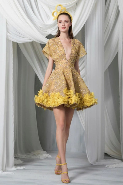 Shop Tony Ward Copy Of Short Sleeve Sequined Panicles Mini Dress