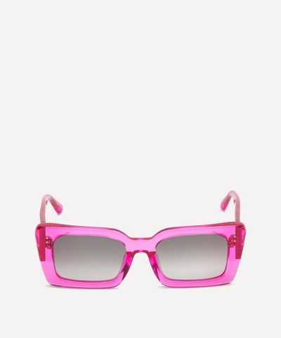 Linda Farrow 'nieve' Thick Acetate Frame Rectangular Sunglasses In Fuchsia