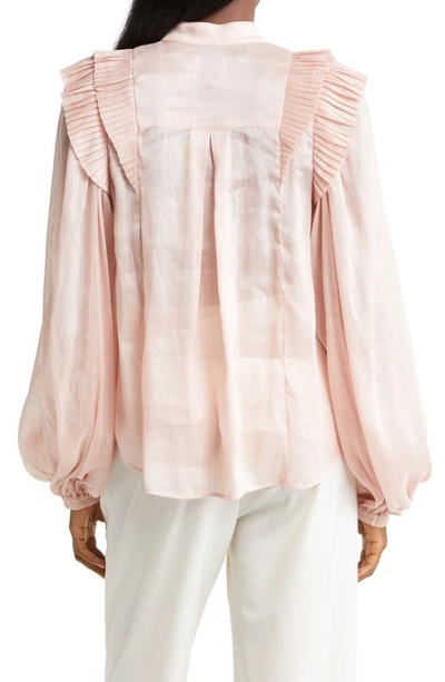 Shop Aje Spellbind Pleated Ruffle Linen & Silk Blouse In Blush