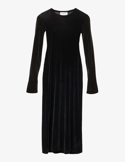 Shop Song For The Mute Scoop-neck Metallic-woven Velour Midi Dress In Black